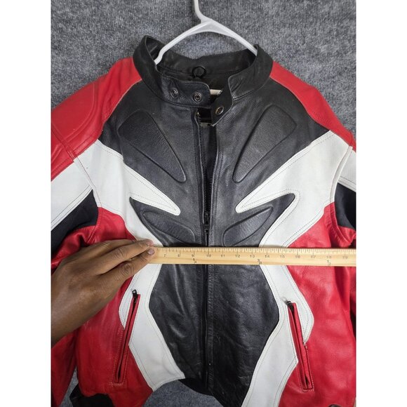 Joe Rocket Leather Motorcycle Jacket Mens 52 Red Black White Racing Armored - Picture 9 of 13